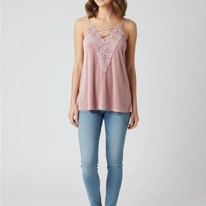 Women's Pink Lace Trim Top